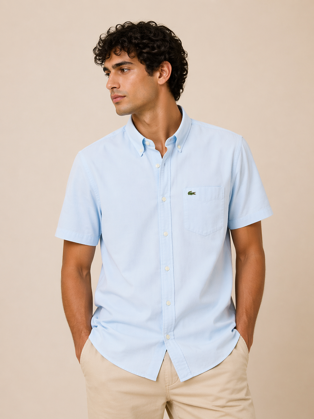 Lacoste Men White Regular Fit Short Sleeved Gingham Shirt