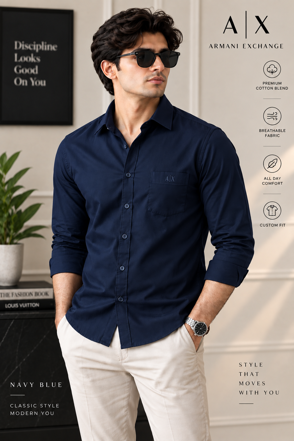 Men’s Premium Custom Fit Solid Navy Blue Shirt