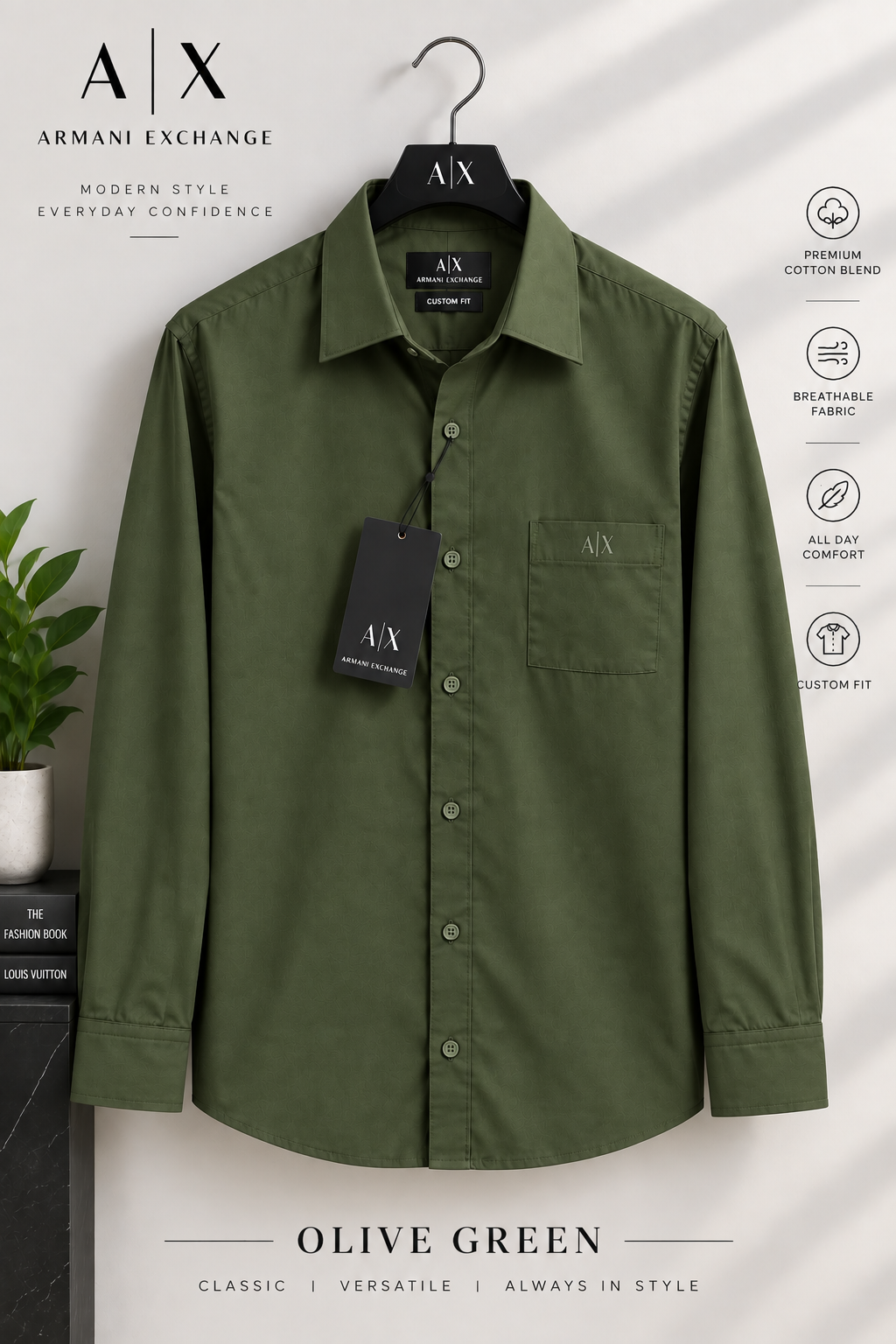 Men’s Premium Custom Fit Solid Olive Green Shirt