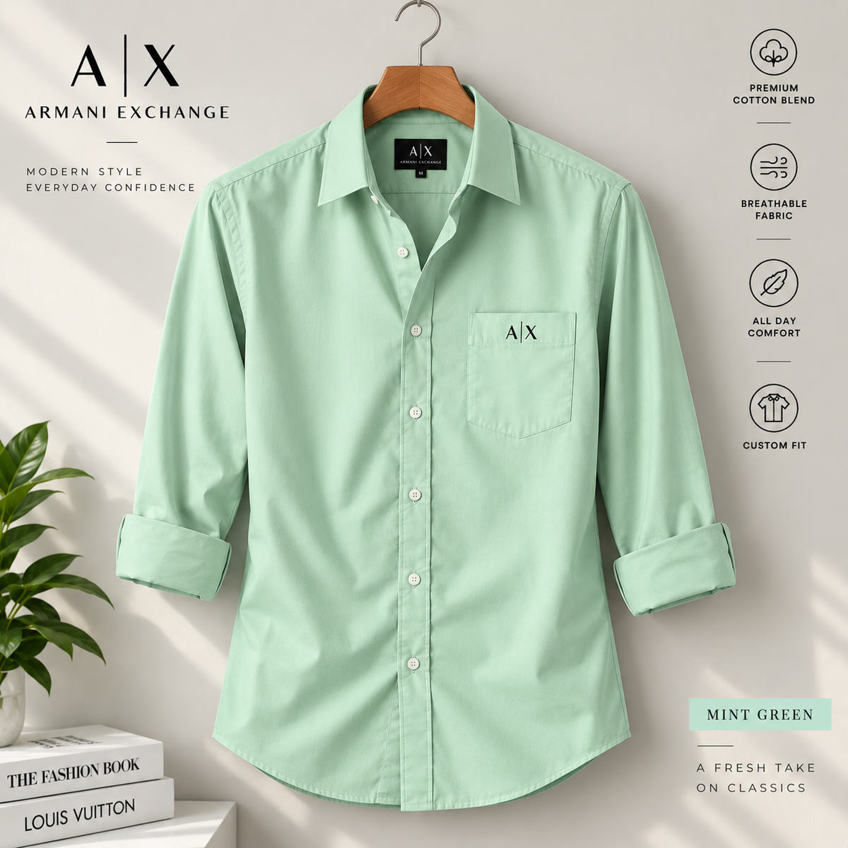 Men’s Premium Custom Fit Solid Mint Green Shirt